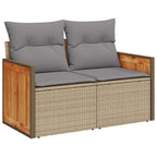 11-tlg. Garten-Sofagarnitur mit Kissen Beige Poly Rattan Akazie