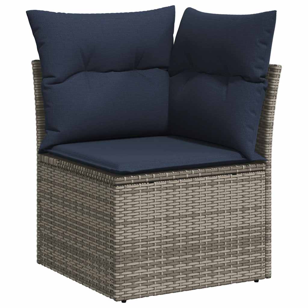 11-tlg. Garten-Sofagarnitur mit Kissen Grau Poly Rattan Akazie