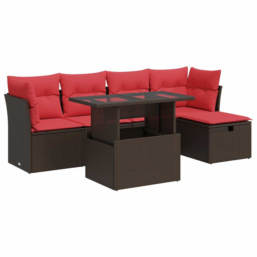 6-tlg. Garten-Sofagarnitur mit Kissen Braun Poly Rattan Akazie