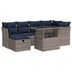7-tlg. Garten-Sofagarnitur mit Kissen Grau Poly Rattan Akazie