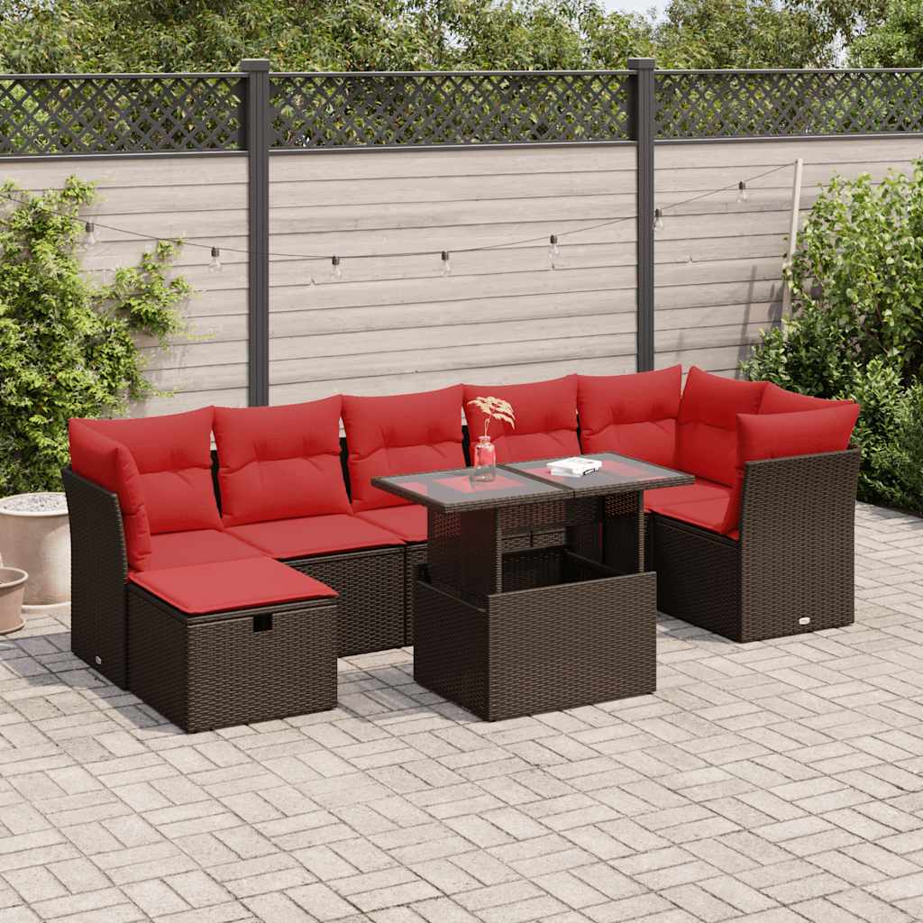 8-tlg. Garten-Sofagarnitur mit Kissen Braun Poly Rattan