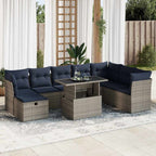 9-tlg. Garten-Sofagarnitur mit Kissen Grau Poly Rattan Akazie