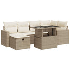 7-tlg. Garten-Sofagarnitur mit Kissen Beige Poly Rattan