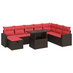 9-tlg. Garten-Sofagarnitur mit Kissen Braun Poly Rattan
