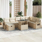 9-tlg. Garten-Sofagarnitur mit Kissen Beige Poly Rattan