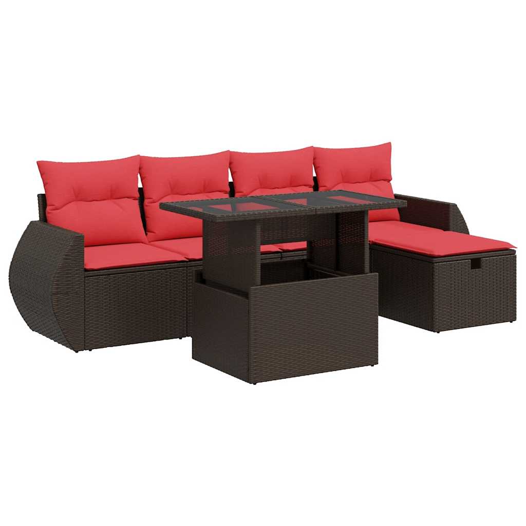 6-tlg. Garten-Sofagarnitur mit Kissen Braun Poly Rattan