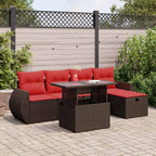 6-tlg. Garten-Sofagarnitur mit Kissen Braun Poly Rattan
