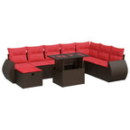 9-tlg. Garten-Sofagarnitur mit Kissen Schwarz Poly Rattan