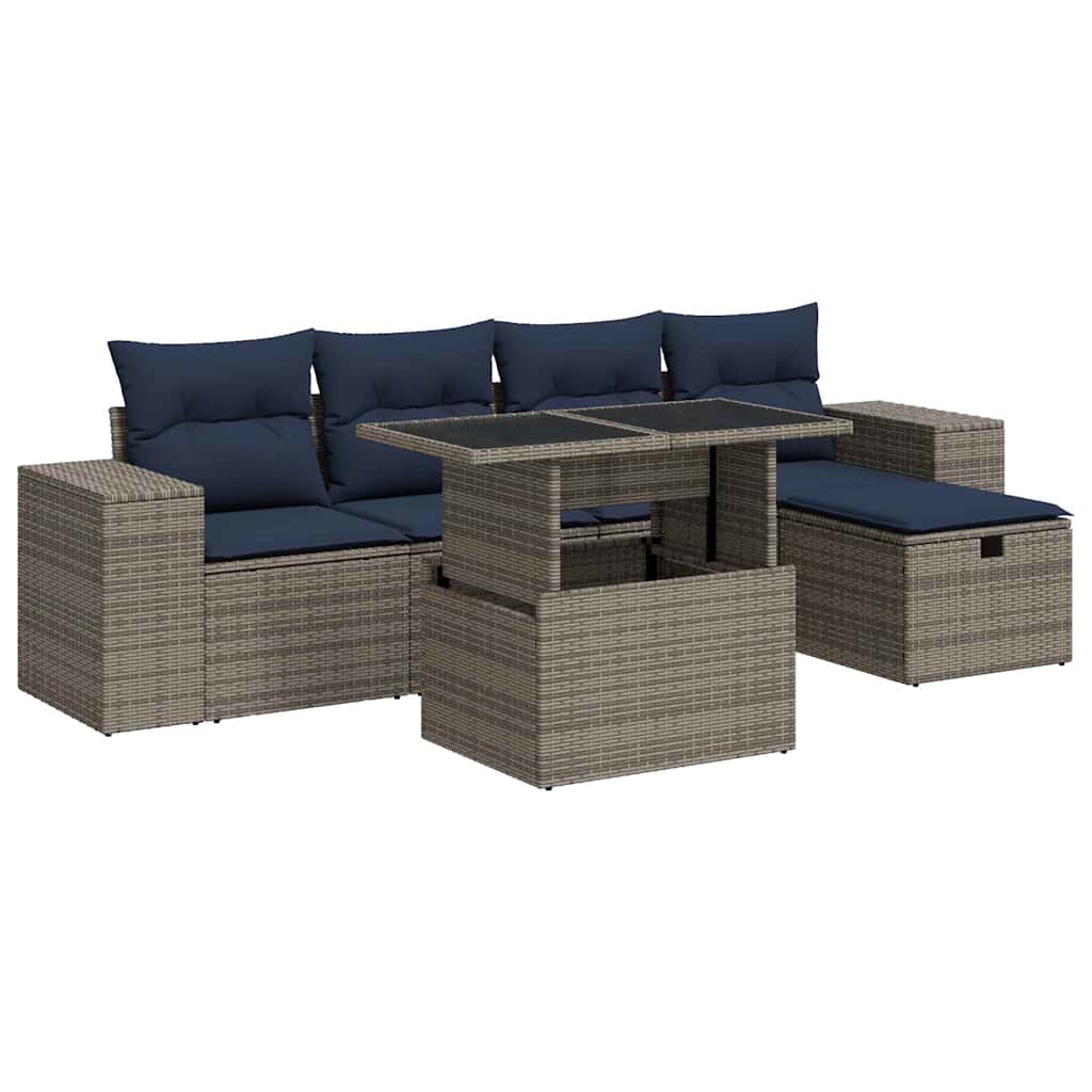 6-tlg. Garten-Sofagarnitur mit Kissen Braun Poly Rattan Akazie