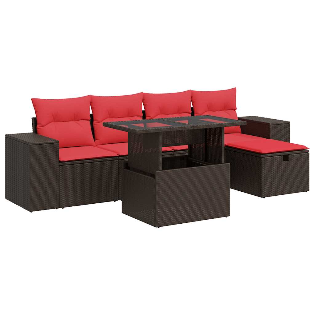 6-tlg. Garten-Sofagarnitur mit Kissen Braun Poly Rattan