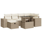 8-tlg. Garten-Sofagarnitur mit Kissen Beige Poly Rattan