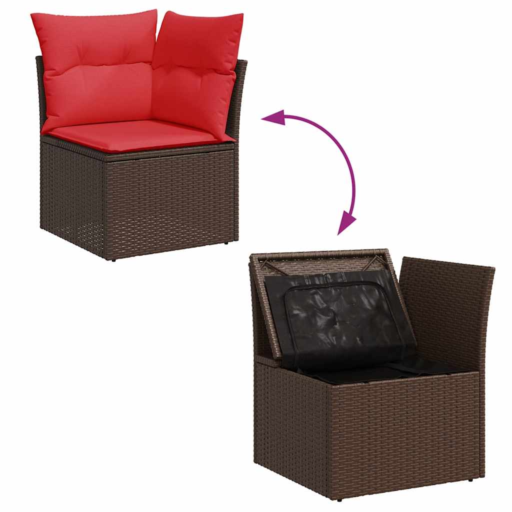 7-tlg. Garten-Sofagarnitur mit Kissen Schwarz Poly Rattan