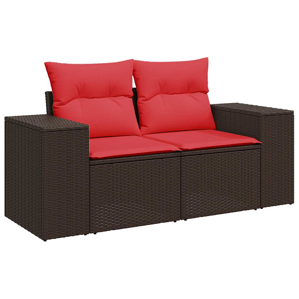 9-tlg. Garten-Sofagarnitur mit Kissen Schwarz Poly Rattan