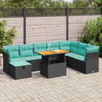 9-tlg. Garten-Sofagarnitur mit Kissen Grau Poly Rattan Akazie