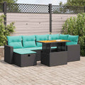 7-tlg. Garten-Sofagarnitur mit Kissen Braun Poly Rattan Akazie