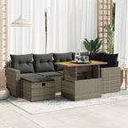 8-tlg. Garten-Sofagarnitur mit Kissen Grau Poly Rattan Akazie