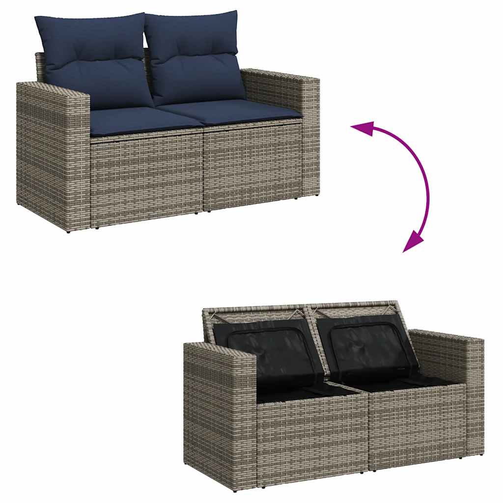 7-tlg. Garten-Sofagarnitur mit Kissen Schwarz Poly Rattan