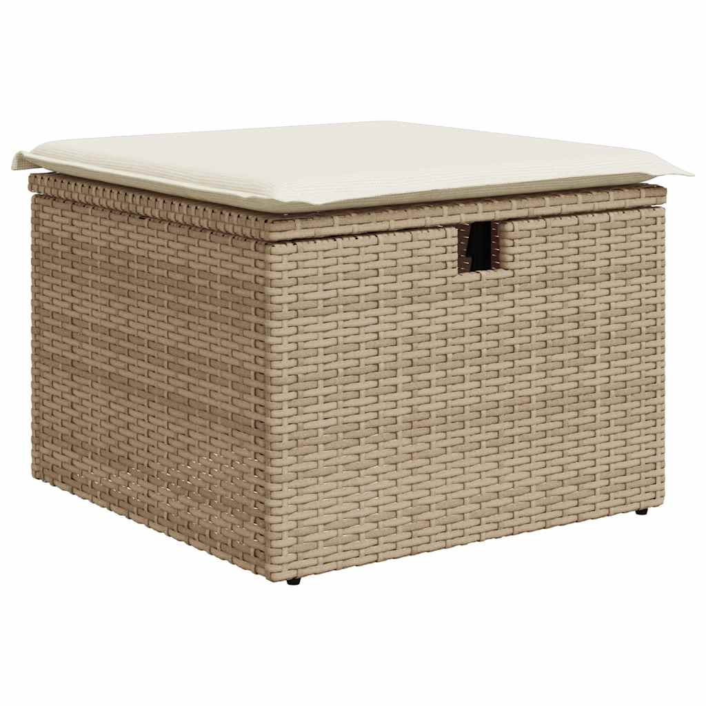 9-tlg. Garten-Sofagarnitur mit Kissen Beige Poly Rattan Akazie