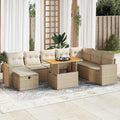 9-tlg. Garten-Sofagarnitur mit Kissen Beige Poly Rattan Akazie