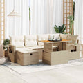 8-tlg. Garten-Sofagarnitur mit Kissen Beige Poly Rattan Akazie