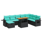 9-tlg. Garten-Sofagarnitur mit Kissen Schwarz Poly Rattan