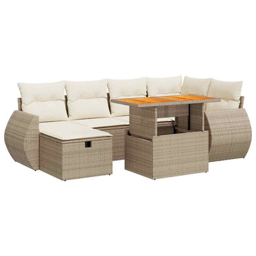 8-tlg. Garten-Sofagarnitur mit Kissen Beige Poly Rattan Akazie