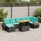 8-tlg. Garten-Sofagarnitur mit Kissen Schwarz Poly Rattan