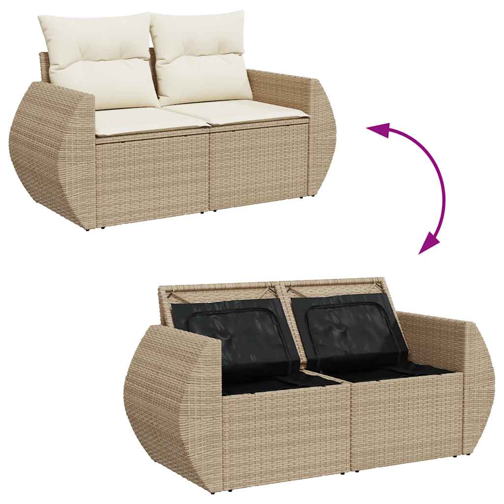 5-tlg. Garten-Sofagarnitur mit Kissen Beige Poly Rattan Akazie