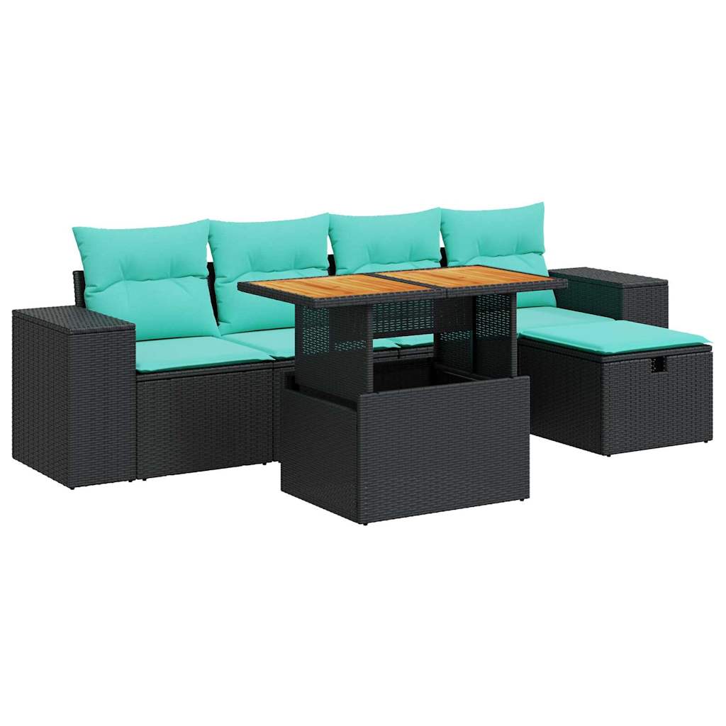 6-tlg. Garten-Sofagarnitur mit Kissen Braun Poly Rattan Akazie