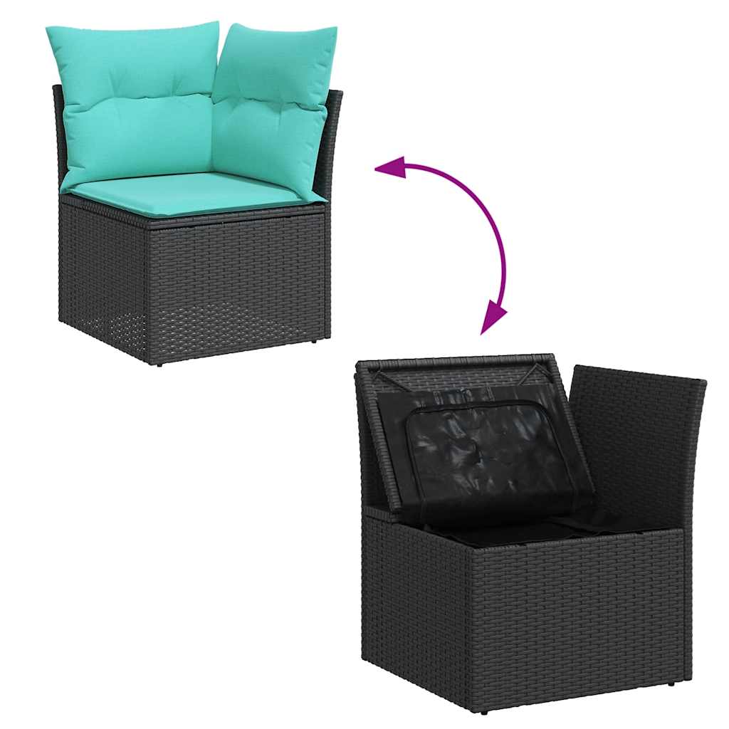 7-tlg. Garten-Sofagarnitur mit Kissen Grau Poly Rattan Akazie
