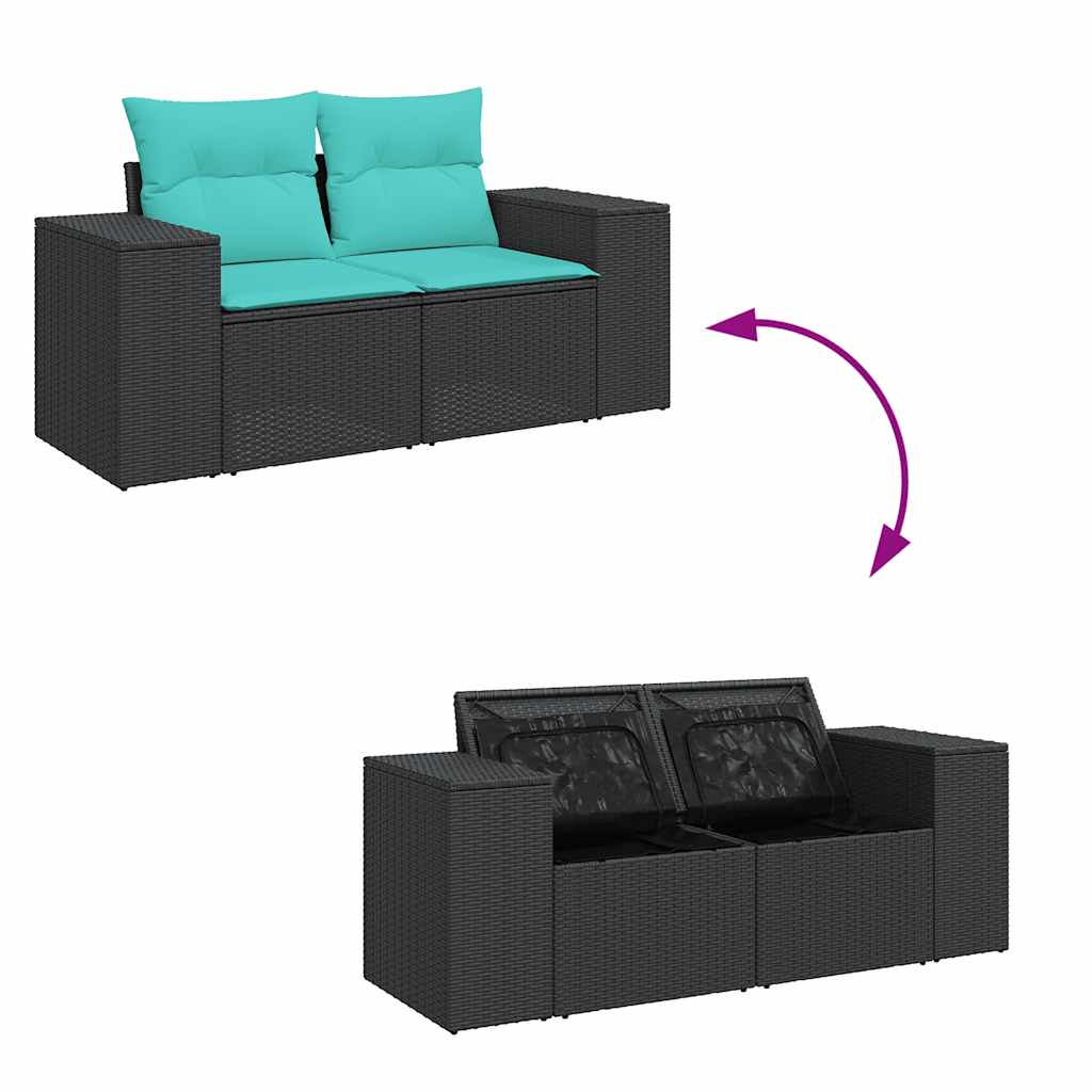 7-tlg. Garten-Sofagarnitur mit Kissen Grau Poly Rattan Akazie