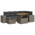 8-tlg. Garten-Sofagarnitur mit Kissen Grau Poly Rattan Akazie