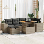 8-tlg. Garten-Sofagarnitur mit Kissen Grau Poly Rattan Akazie