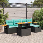 6-tlg. Garten-Sofagarnitur mit Kissen Schwarz Poly Rattan