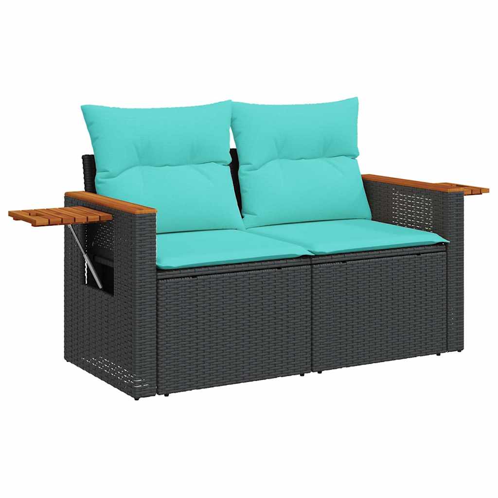 8-tlg. Garten-Sofagarnitur mit Kissen Grau Poly Rattan Akazie