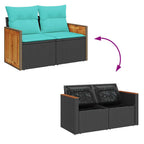 7-tlg. Garten-Sofagarnitur mit Kissen Braun Poly Rattan Akazie