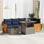 7-tlg. Garten-Sofagarnitur mit Kissen Grau Poly Rattan