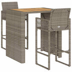 3-tlg. Gartenbar-Set ohne Kissen Grau Poly Rattan Akazie