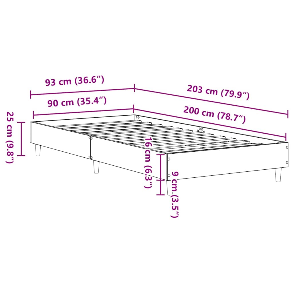 Bettrahmen Beton Grau 203 x 93 x 25 cm Holzwerkstoff