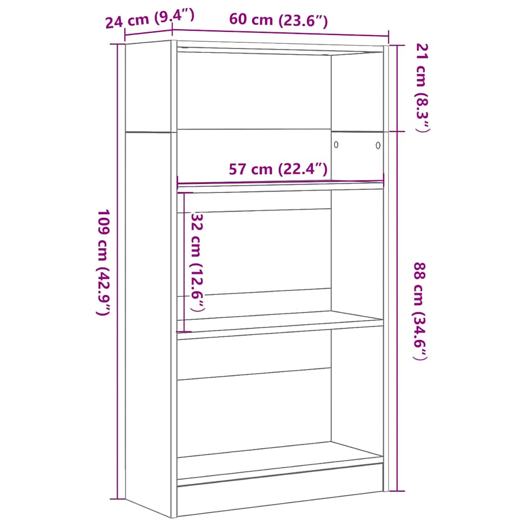 Bücherregal Schwarz Eichen-Optik 60x24x109 cm Holzwerkstoff