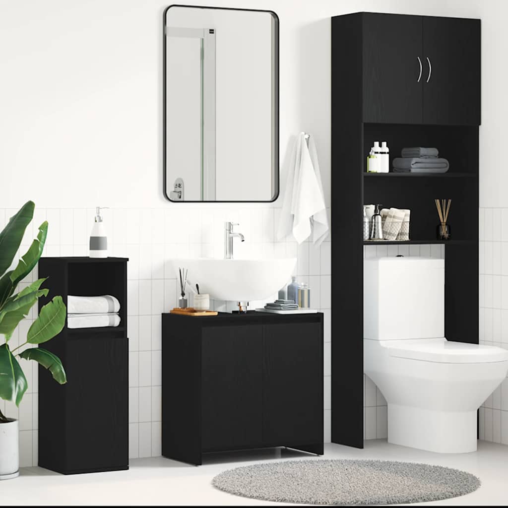 Badschrank Schwarz Eichen-Optik 60x33x61 cm Holzwerkstoff