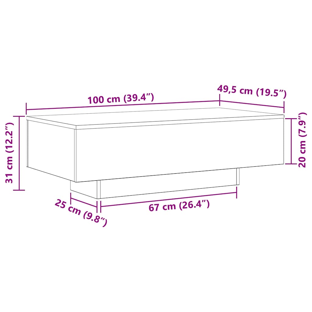 Couchtisch Schwarz Eichen-Optik 100 x 49,5 x 31 cm