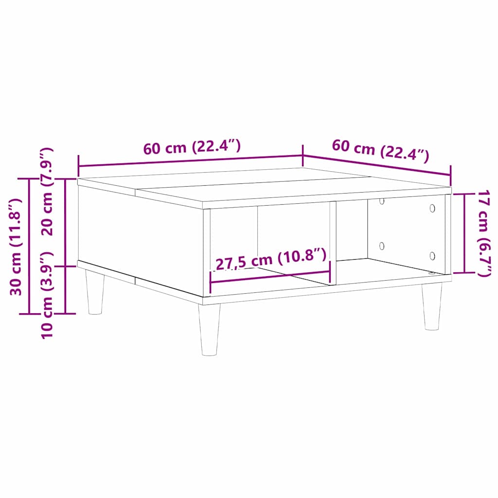 Couchtisch Schwarz Eichen-Optik 60 x 60 x 30 cm Holzwerkstoff