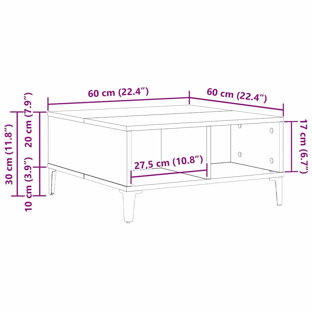Couchtisch Schwarz Eichen-Optik 60 x 60 x 30 cm
