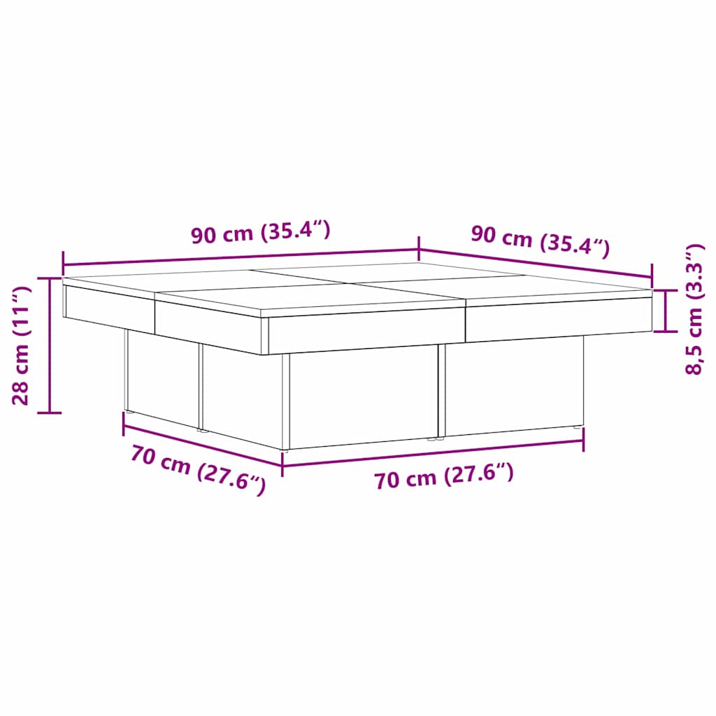 Couchtisch Schwarz Eichen-Optik 90 x 90 x 28 cm Holzwerkstoff