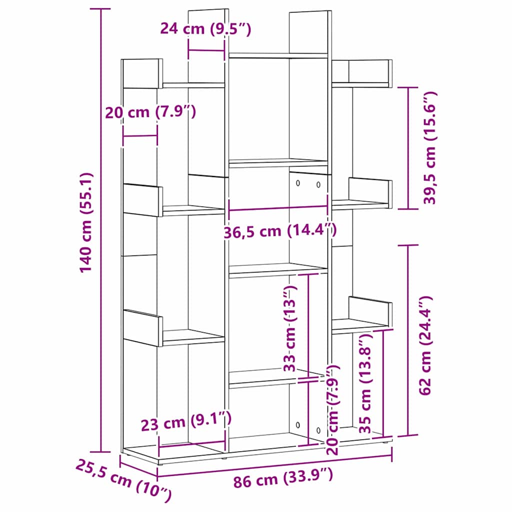 Bücherregal Schwarz Eichen-Optik 86 x 25,5 x 140 cm