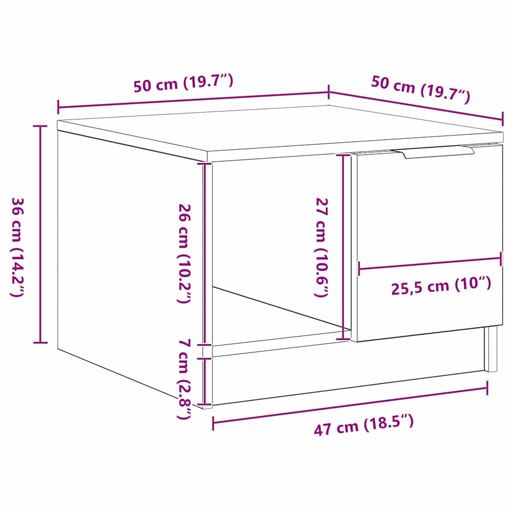 Couchtisch Schwarze Eiche 50 x 50 x 36 cm Holzwerkstoff