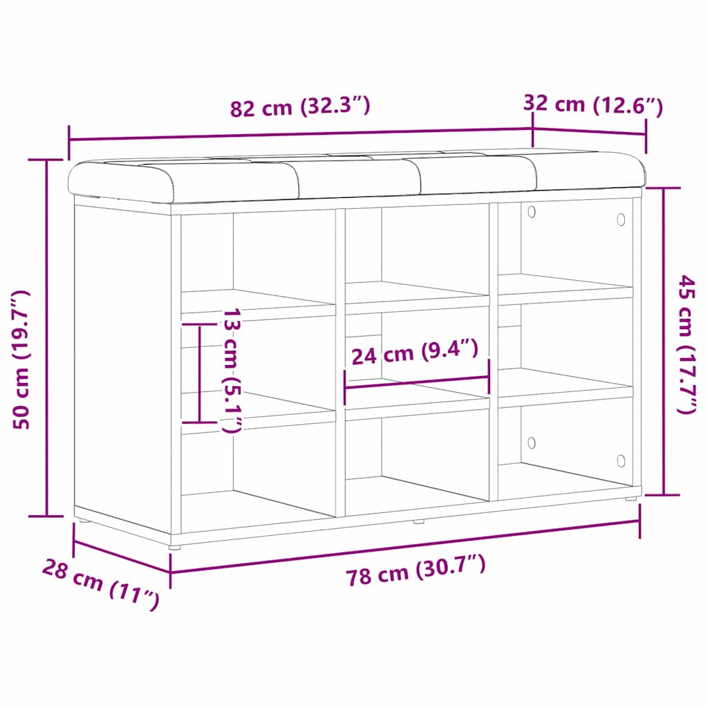 Schuhbank mit Regal Schwarz 82 x 32 x 50 cm Holzwerkstoff