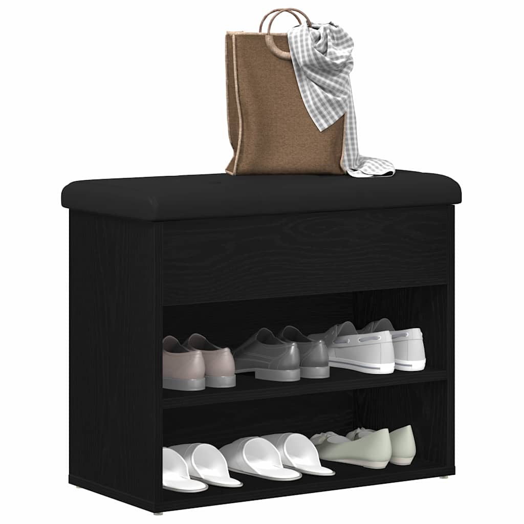 Sitzbank mit Stauraum Schwarz Eichen-Optik 62 x 32 x 50 cm
