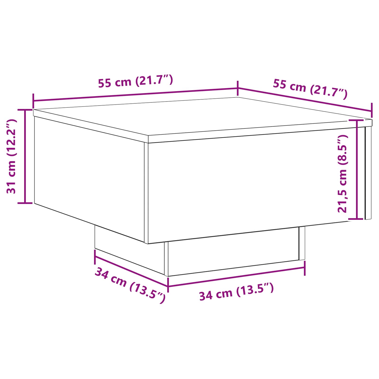 Couchtisch Schwarz Eichen-Optik 55 x 55 x 31 cm Holzwerkstoff